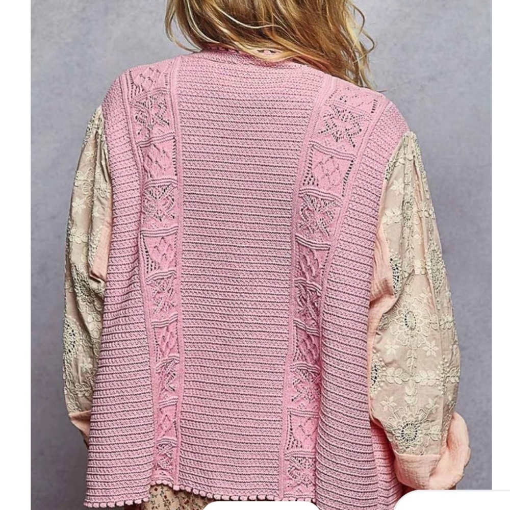 41. POL v neck solid patter mix fabric sweater cardigan - Picture 2 of 2